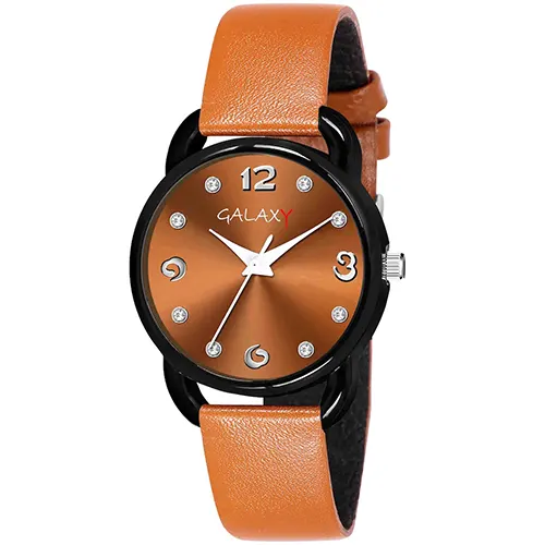 Orange Analog Watch with Tan Faux Leather Strap