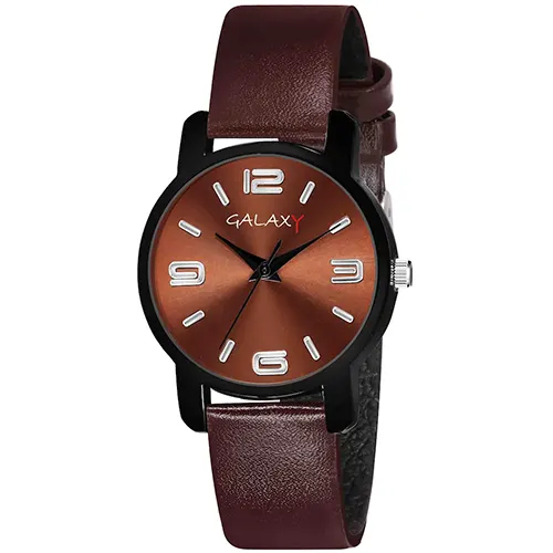 Brown Analog Watch with Brown Faux Leather Strap