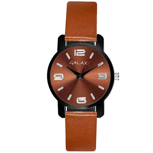 Brown Analog Watch with Orange Faux Leather Strap