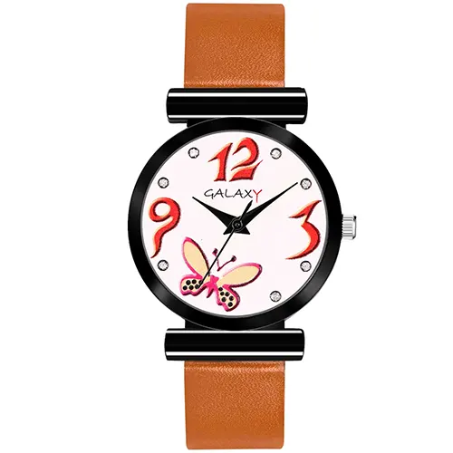 Galaxy White Analog Watch with Butterfly Dial and Diamond Accents