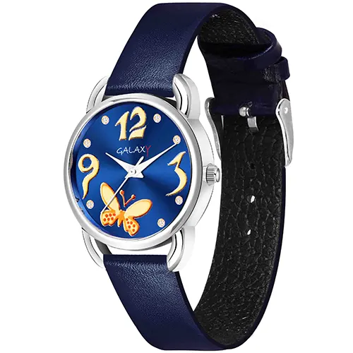 Navy Blue Faux Leather Strap Watch