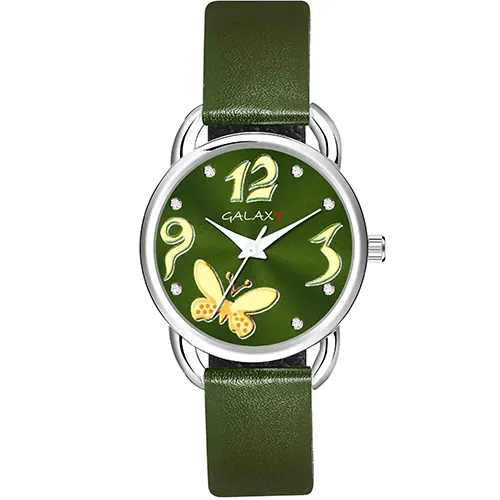 Green Faux Leather Strap Watch