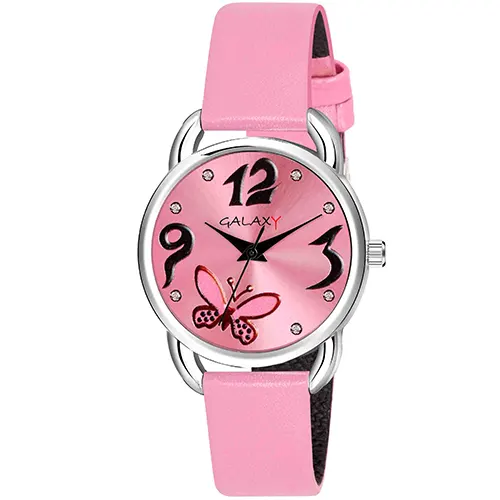Pink Faux Leather Strap Watch