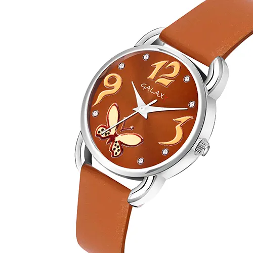 Orange Faux Leather Strap Watch