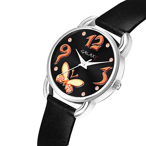 Black Faux Leather Strap Watch