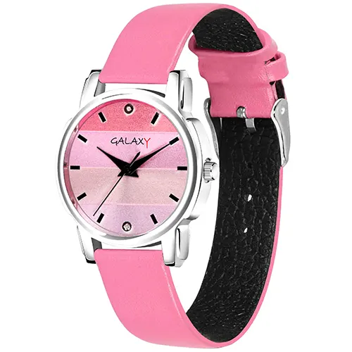 Pink and White Ombre Analog Watch with Diamond Accents