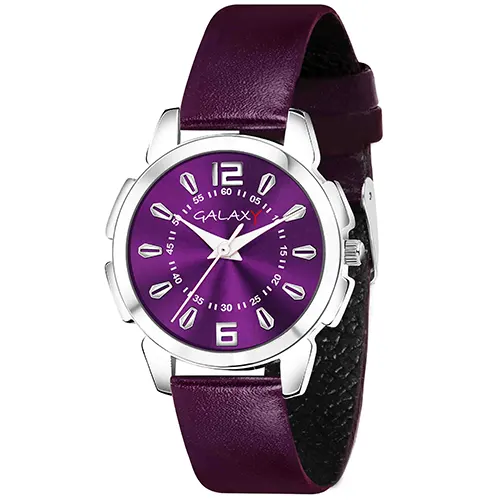 Purple Dial Faux Leather Strap Watch