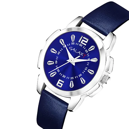 Blue Dial Faux Leather Strap Watch