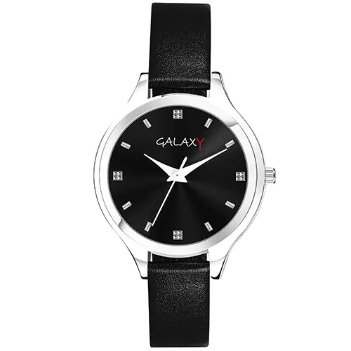 Black Dial Faux Leather Strap Watch with Diamantes