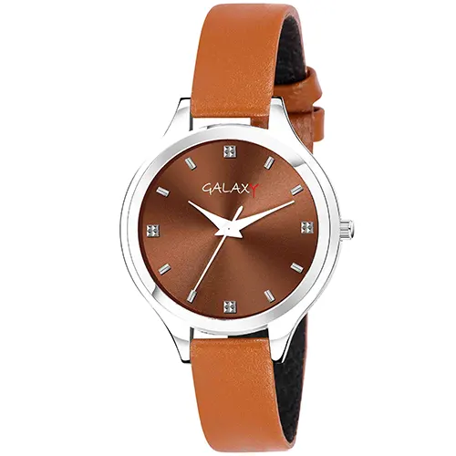 Orange Dial Faux Leather Strap Watch with Diamantes