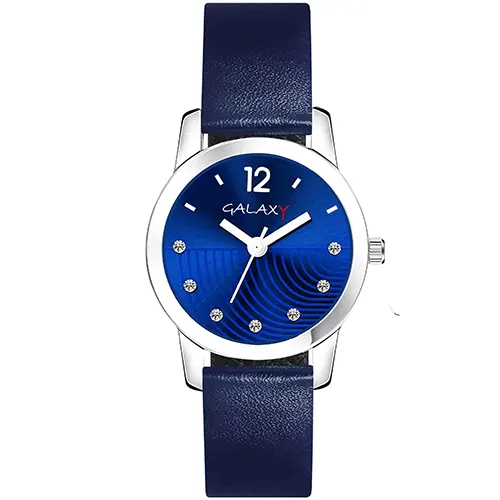 Blue Dial Faux Leather Strap Watch
