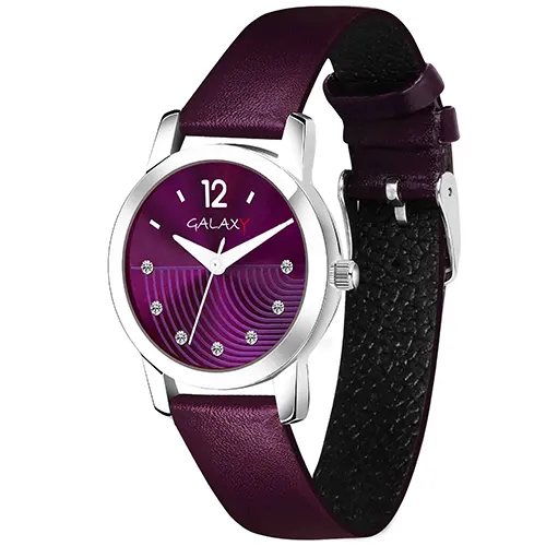 Purple Dial Faux Leather Strap Watch