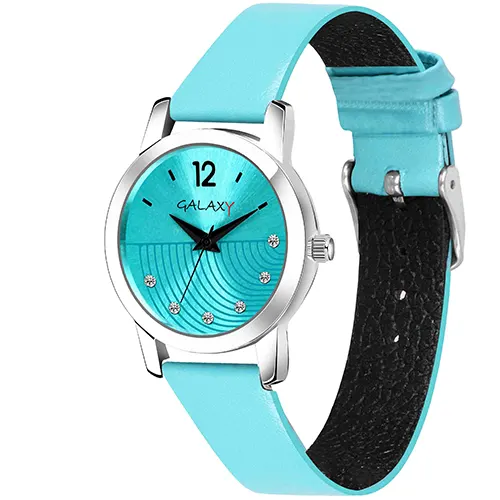 Blue Dial Faux Leather Strap Watch
