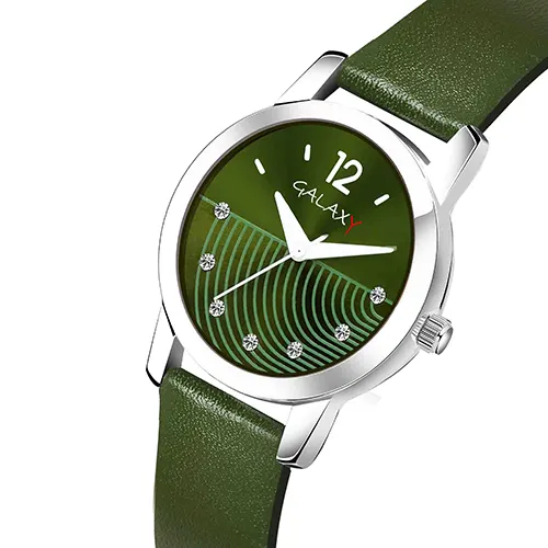 Green Dial Faux Leather Strap Watch