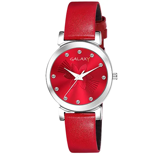 Red Faux Leather Strap Watch