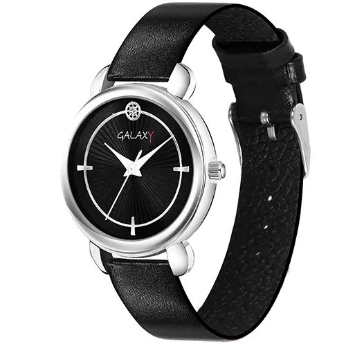 Galaxy Black Analog Watch with Sunray Dial and Diamond Accents