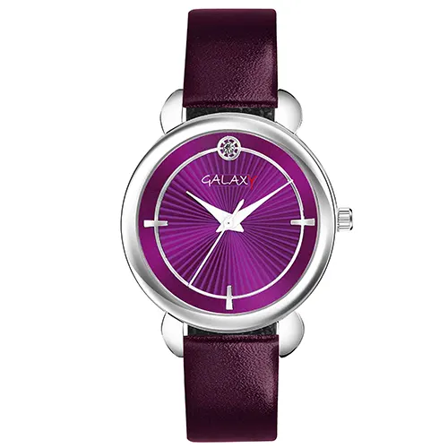 Purple Dial Leather Strap Watch