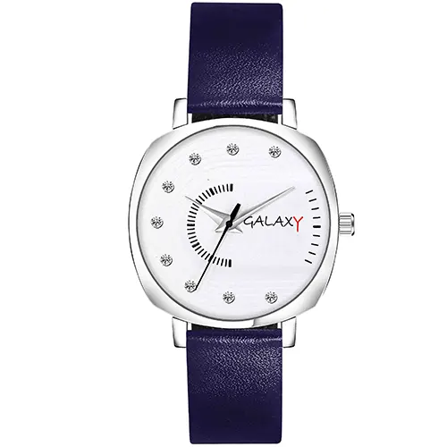 White Dial Square Watch with Navy Blue Strap