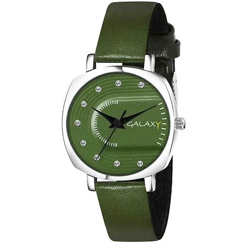White Dial Square Watch with Green Strap