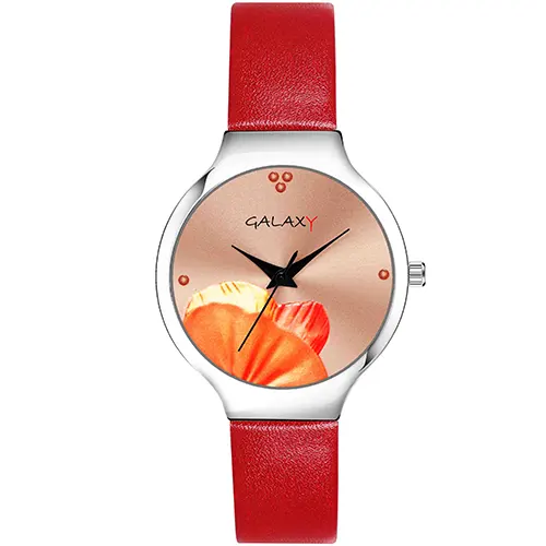Floral Dial Faux Leather Strap Watch