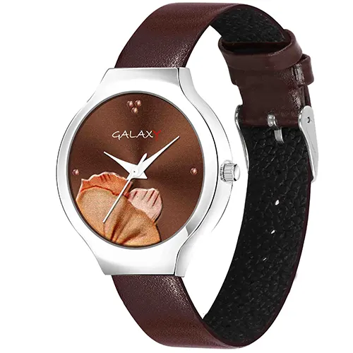 Floral Brown Dial Faux Leather Strap Watch