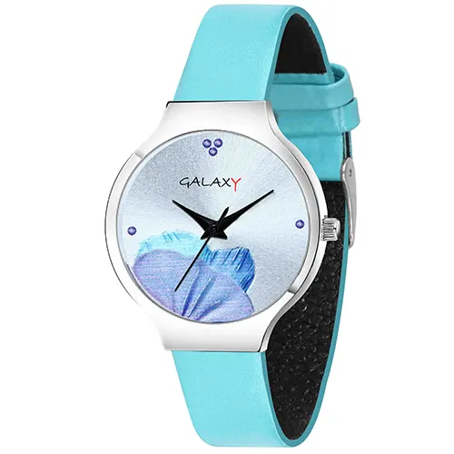 Women's Floral Dial Leather Strap Watch
