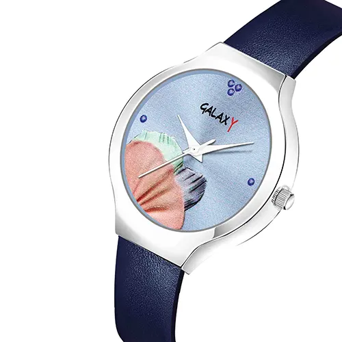 Floral Dial Faux Leather Strap Watch