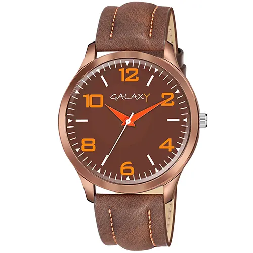 Classic brown dial with bold orange accents