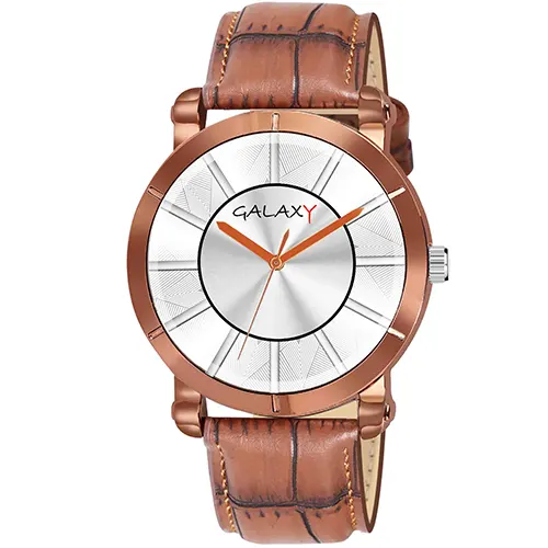 Analog watch with a brown leather strap
