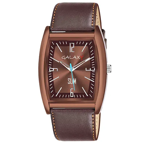 Galaxy Slim Rectangular Brown Leather Watch