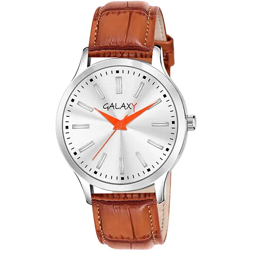 Classic Silver Dial Brown Faux Leather Watch