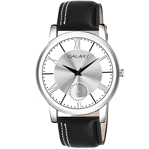 Classic Silver Dial Faux Leather Watch