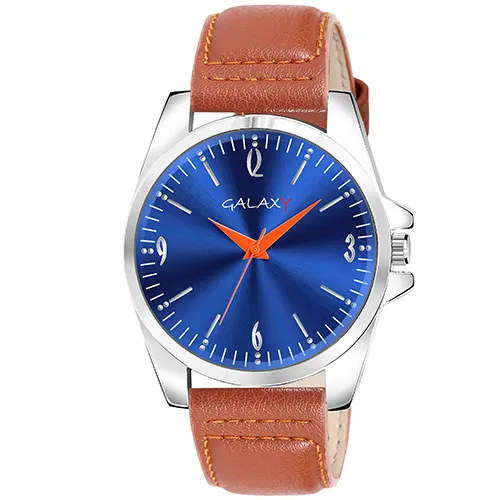 Blue Dial Brown Faux Leather Watch