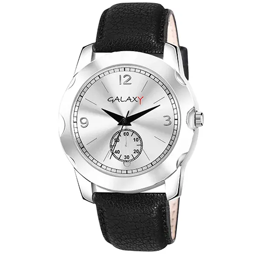 Classic Silver Dial Faux Leather Watch