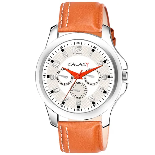 Vegas White Dial Faux Leather Watch