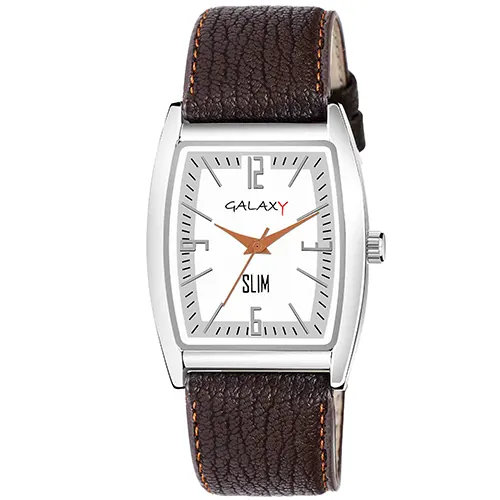 Slim Rectangular White Dial Leather Watch