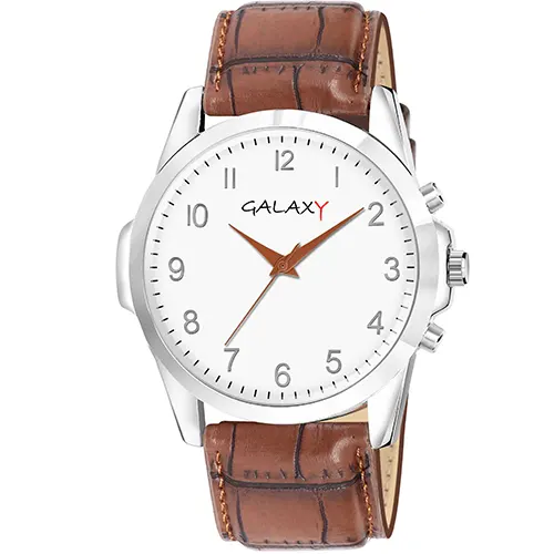 White Dial Brown Faux Leather Watch