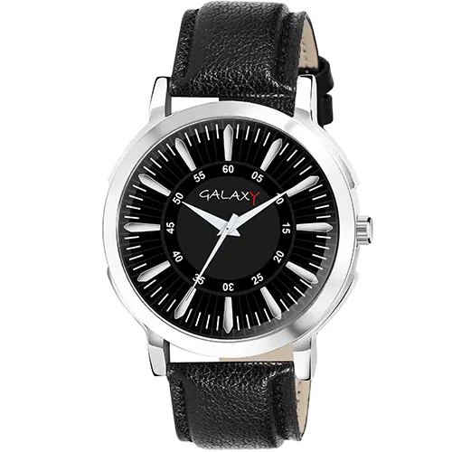 Classic Black Dial Faux Leather Watch