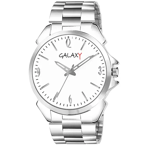 Men's Analog Watch round design with a white dial adorned