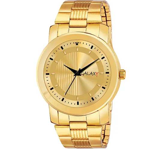 Galaxy Gold-Toned Watch with Striped Dial Bold and Modern Design