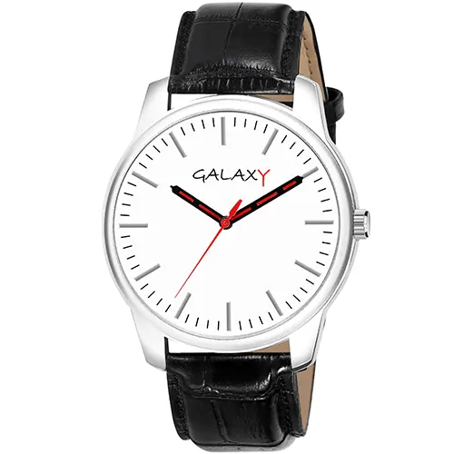 Men's Classic White Dial Analog Watch with Red Hands