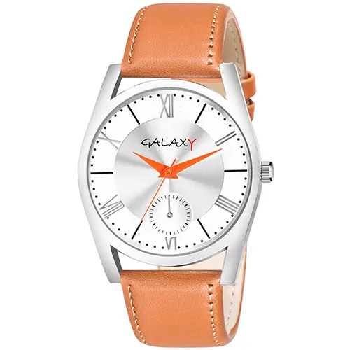Men's Classic Mat Silver Dial Analog Watch with Orange Hand