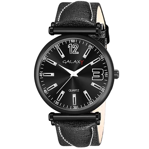Galaxy Black Dial Faux Leather Watch
