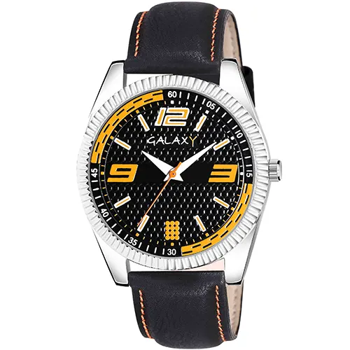 Men's Sporty Black Dial Analog Watch with Orange Accents