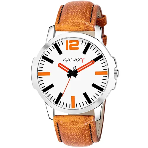 Men's Classic White Dial Analog Watch with Orange Accents