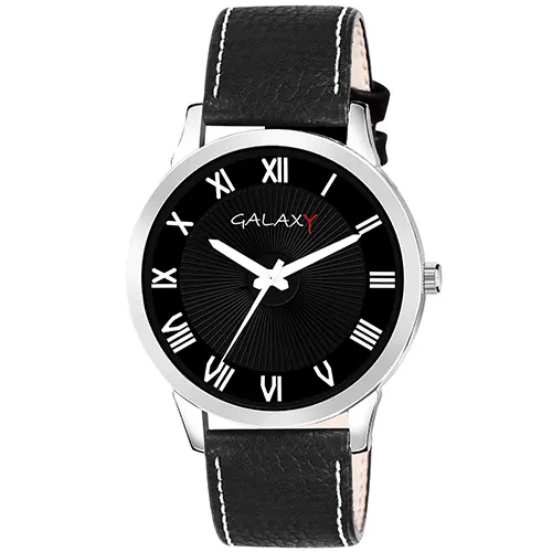Men's Classic Black Dial Analog Watch with Roman Numerals