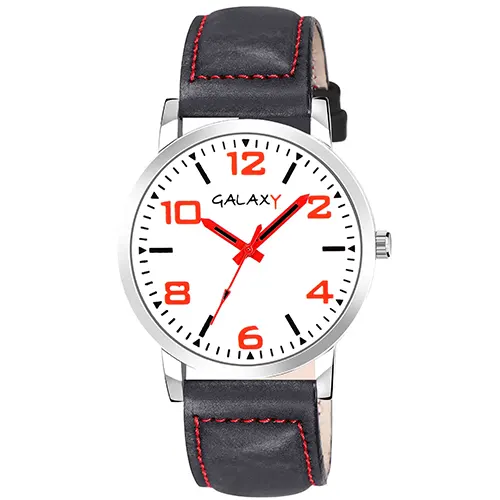 Men's Classic White Dial Analog Watch with Red Accents