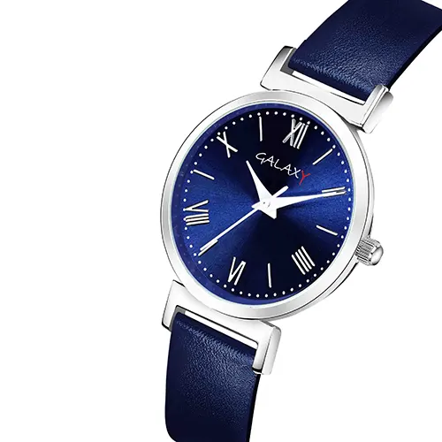 Classic Blue Dial Faux Leather Strap Watch