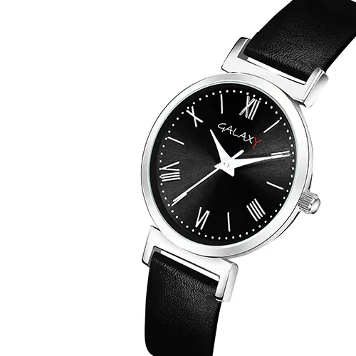 Classic Black Dial Faux Leather Strap Watch