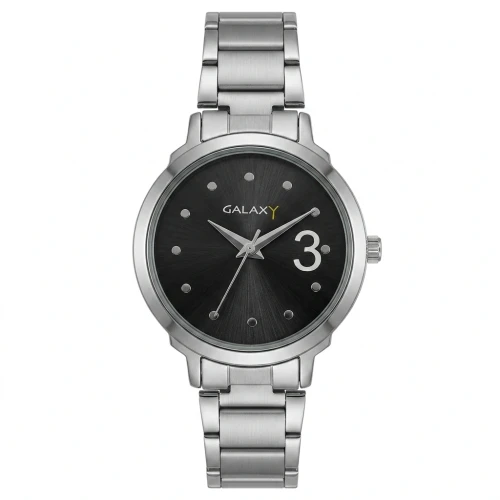 Elegant black dial womens steel chain watch